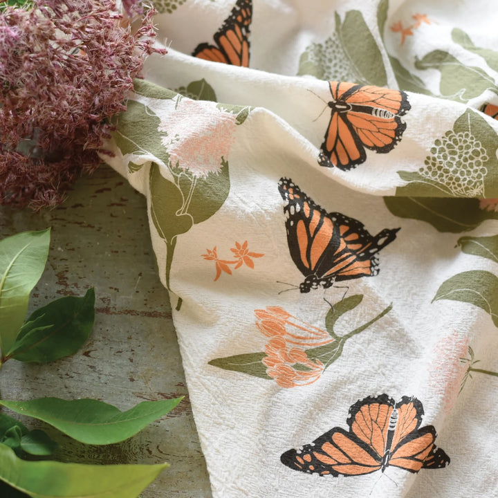 Monarchs & Milkweeds Tea Towel