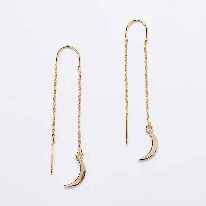 Gold Moon Threader Earrings