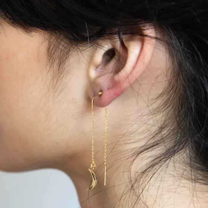 Gold Moon Threader Earrings