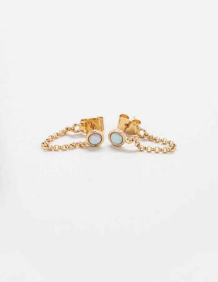 Opal Stone Chain Huggie Earrings