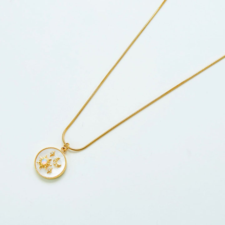 Opal Sun & Moon Medallion Necklace - Gold