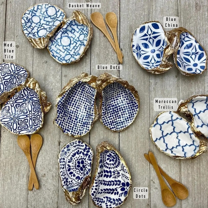 Oyster Salt & Pepper Dishes - Blue China