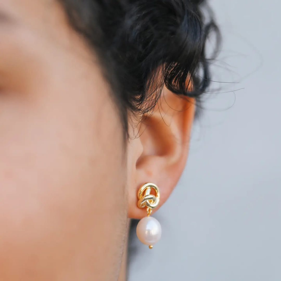 Pearl Knot Gold Earring