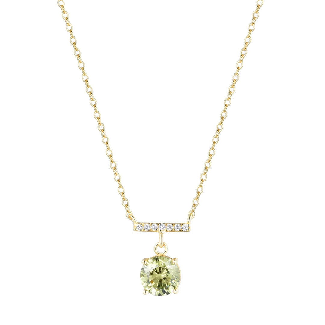 Solitaire and Crystal Bar Necklace - Peridot