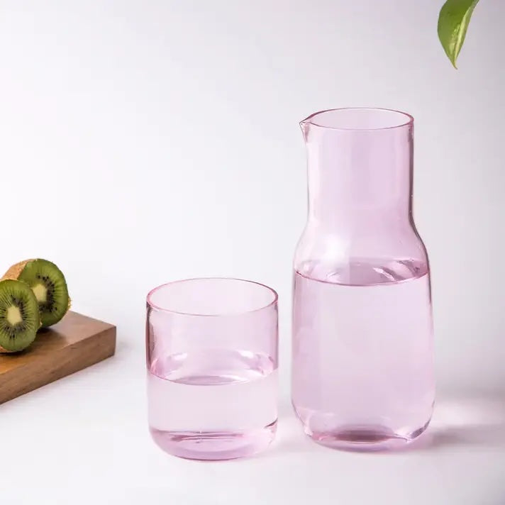 Pink Handblown Carafe & Glass