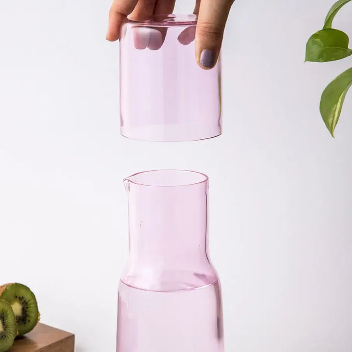 Pink Handblown Carafe & Glass