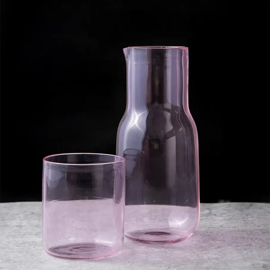 Pink Handblown Carafe & Glass