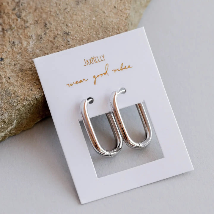 Silver Rectangle Hoop Earrings