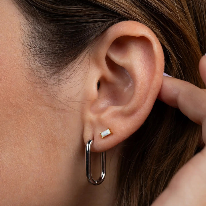 Silver Rectangle Hoop Earrings