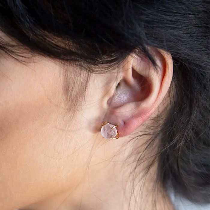 Rose Quartz Gold Claw Gemstone Earring