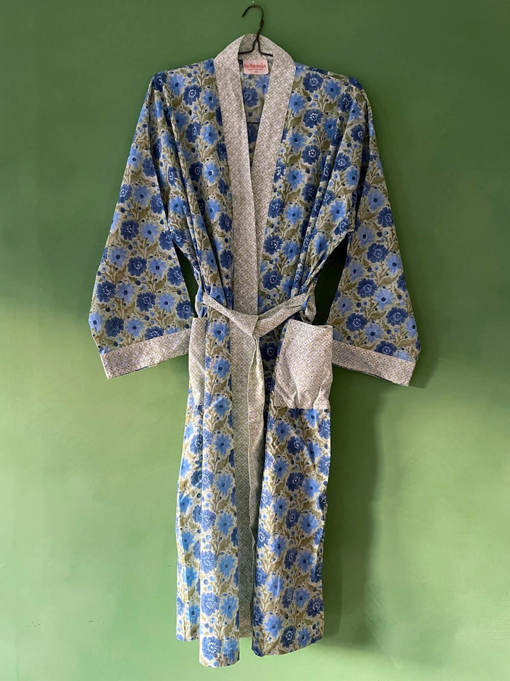 Block Print Cotton Robe- Sage