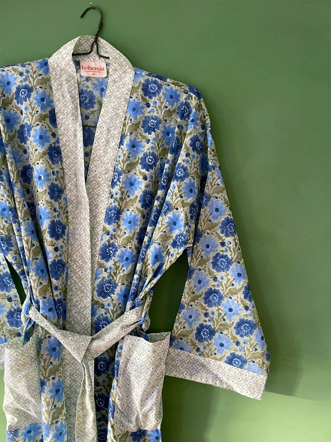 Block Print Cotton Robe- Sage