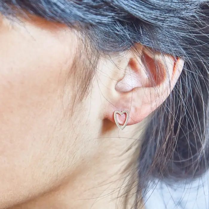 Silver Heart Outline Stud Earring