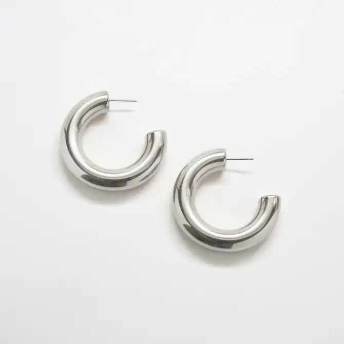 Wide Silver Hoop Earrings