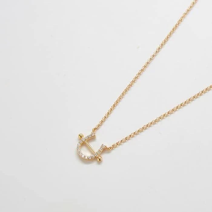 Gold Pave Horeshoe Necklace