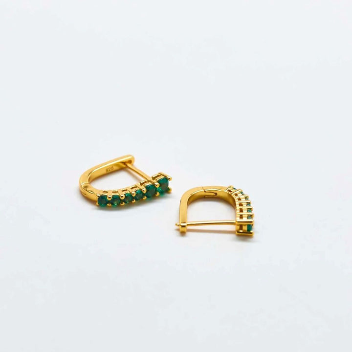 Green CZ Huggie Hoop Earrings