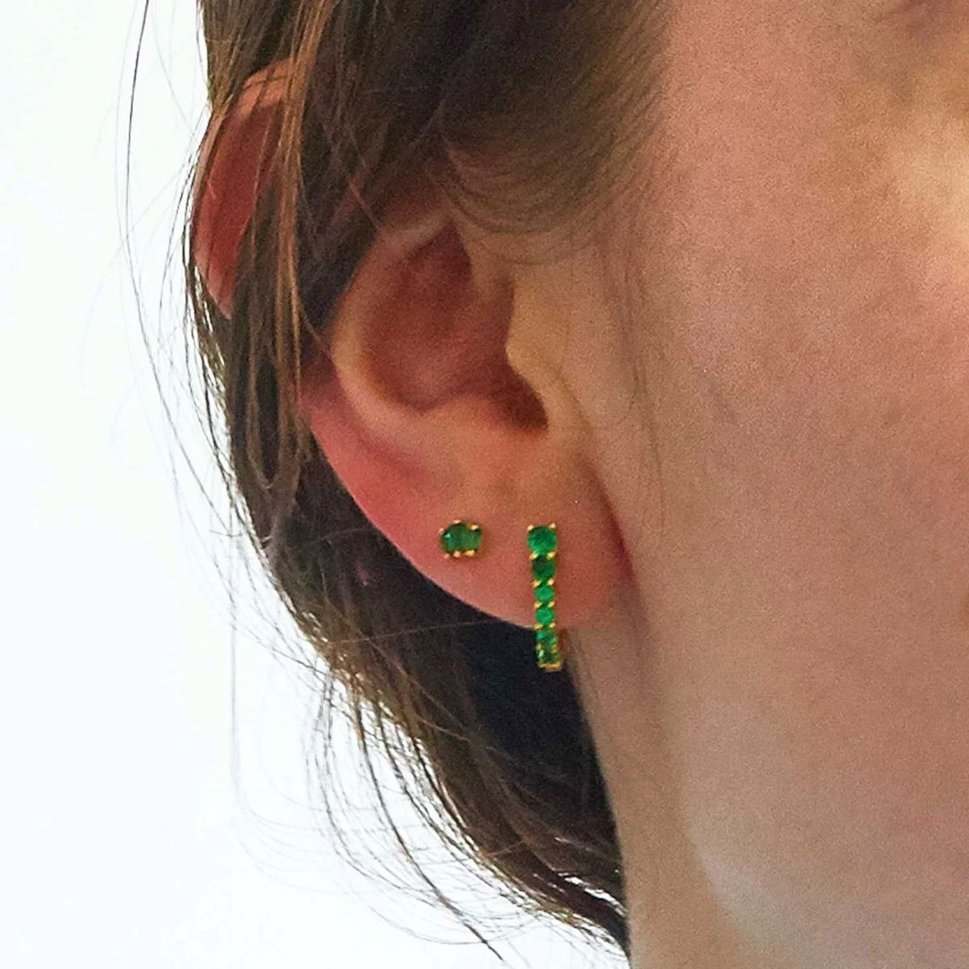 Green CZ Huggie Hoop Earrings