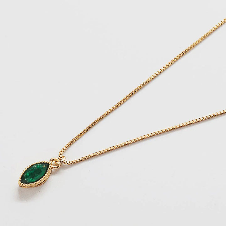 Green CZ Teardrop Gold Necklace