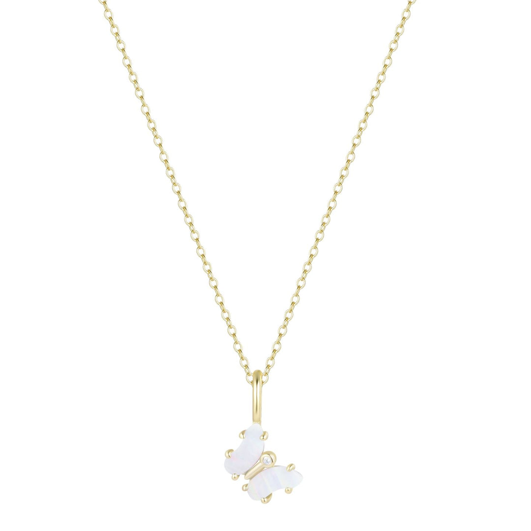 Mini Opal Butterfly Charm Necklace - White