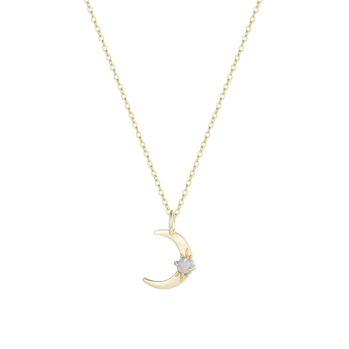 Opal Moon Charm Necklace - Light Green