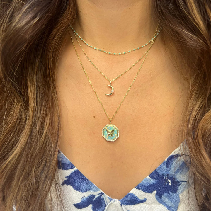 Opal Moon Charm Necklace - Light Green