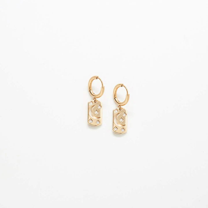 Moon & Star CZ Bar Huggie Earrings