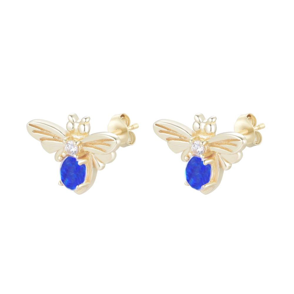 Opal Bee Gold Stud Earrings - Indigo