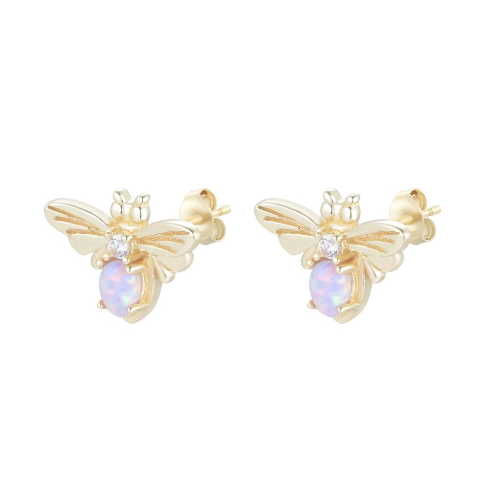 Opal Bee Gold Stud Earrings - Lavender