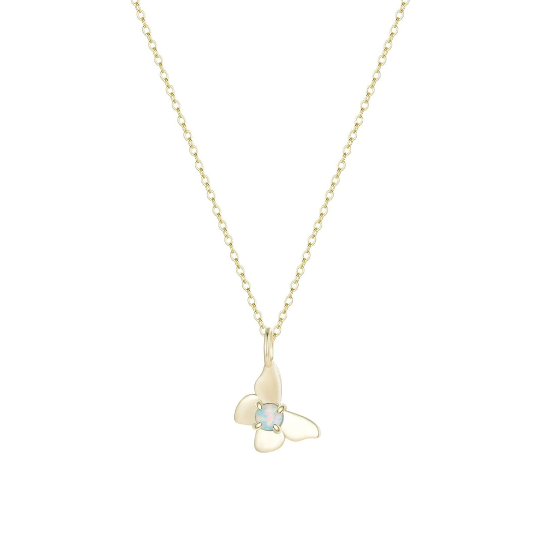 Opal Butterfly Charm Necklace - Light Green