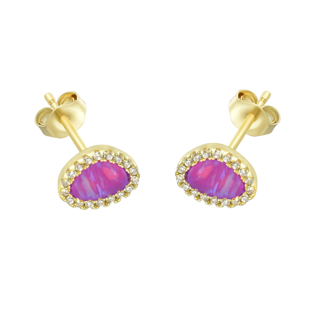 Opal Pebble Stud Earrings - Fuchsia