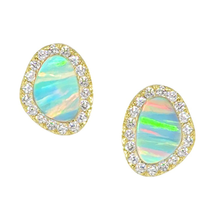 Opal Pebble Stud Earrings - Light Green