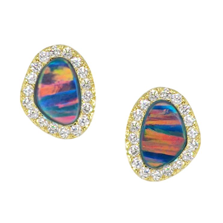 Opal Pebble Stud Earrings - Black