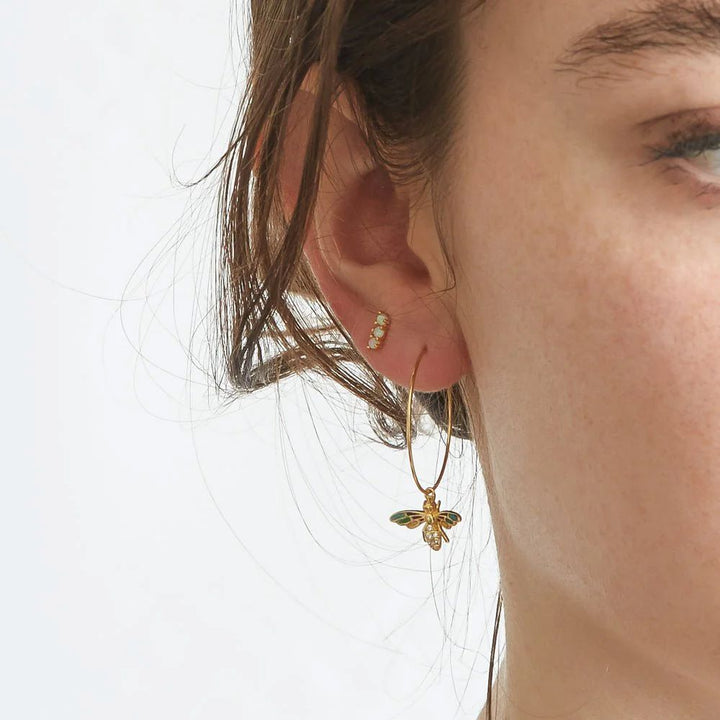 Pave Bee Hoop Earrings