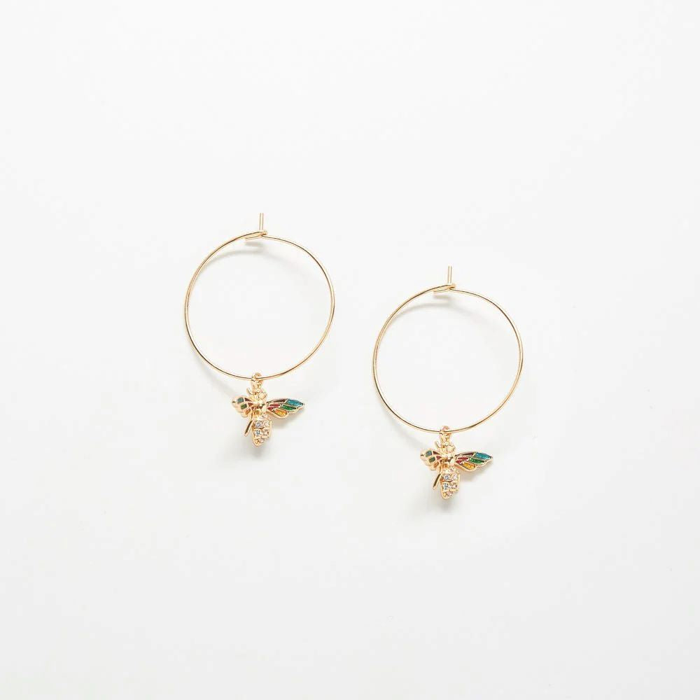 Pave Bee Hoop Earrings