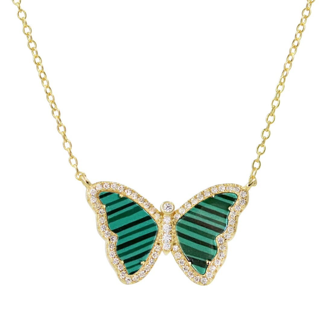 Malachite Butterfly Necklace with Crystals