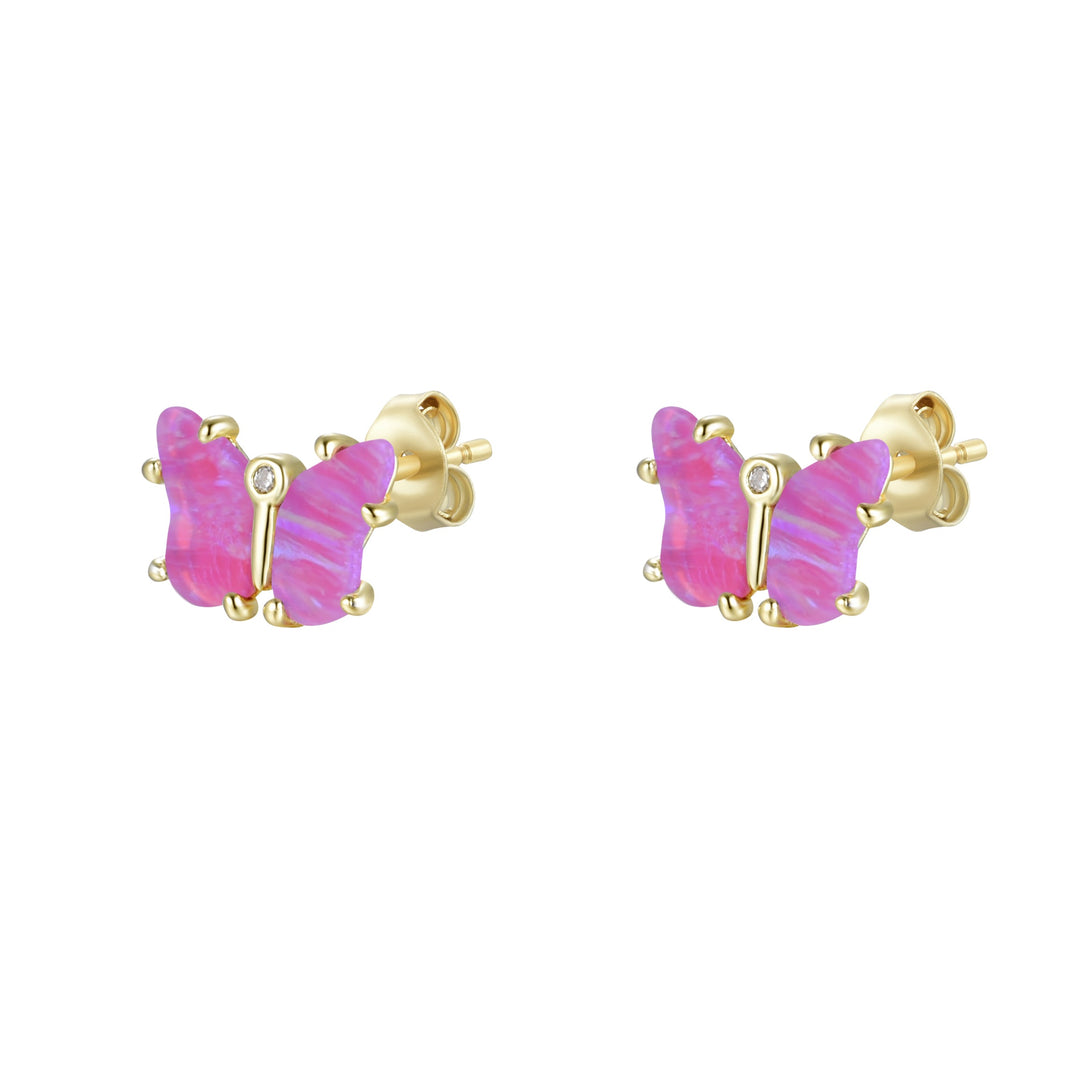 Fuchsia Opal Butterfly Stud Earrings