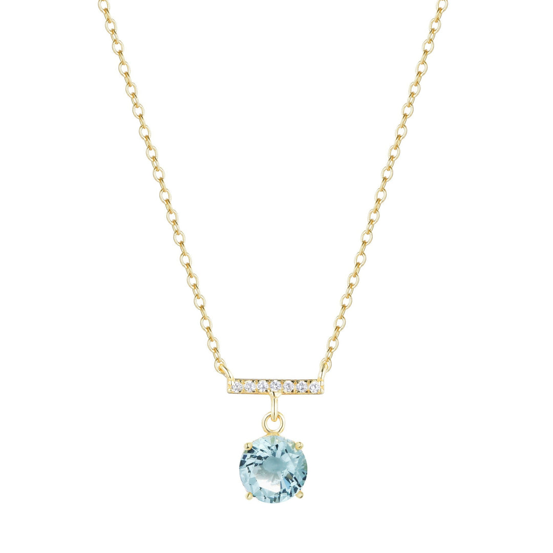 Solitaire and Crystal Bar Necklace - Aquamarine
