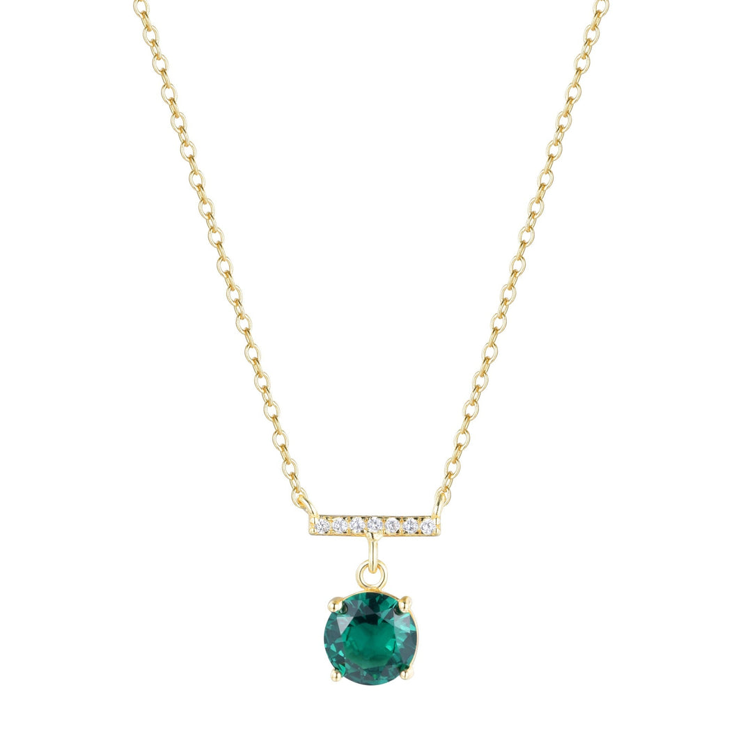 Solitaire and Crystal Bar Necklace - Emerald