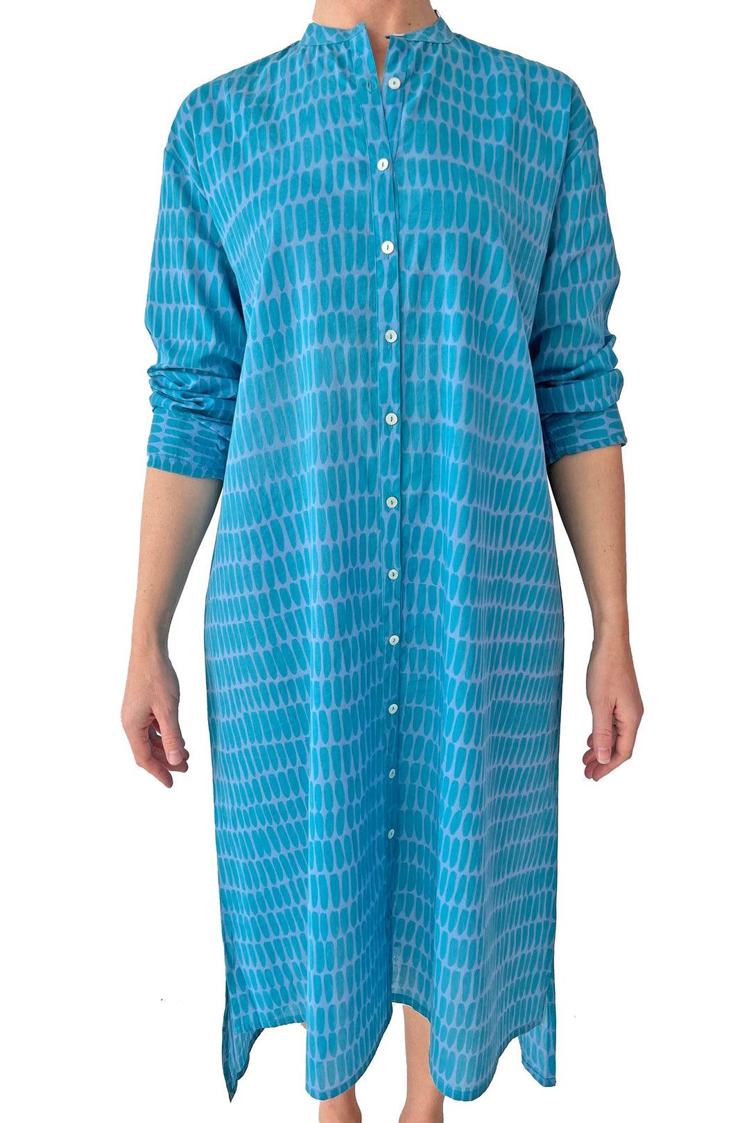 Summer Cotton Shirt Dress: Wall Aqua/Blue