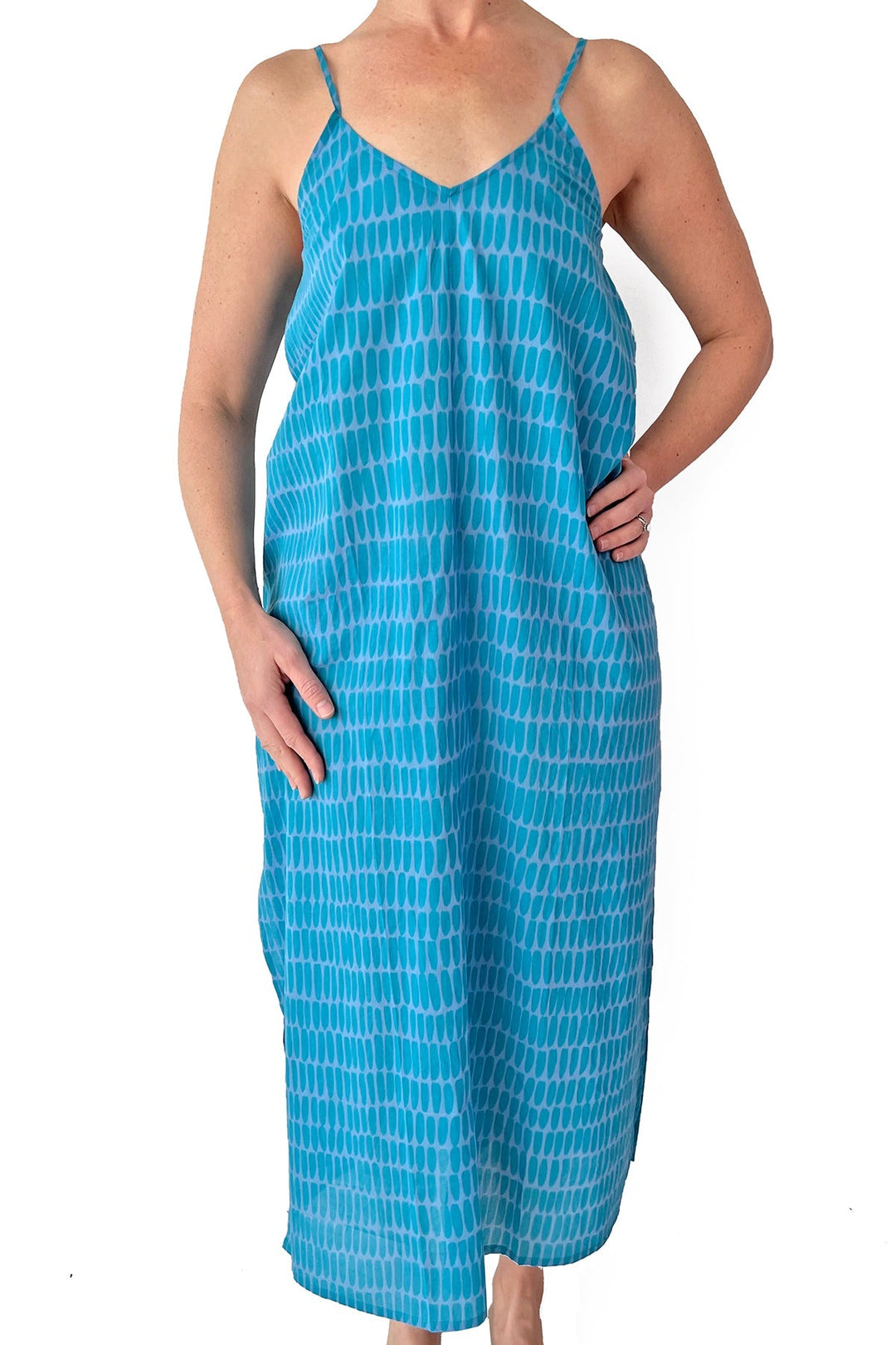 Summer Cotton Slip Dress: Wall/Aqua Blue