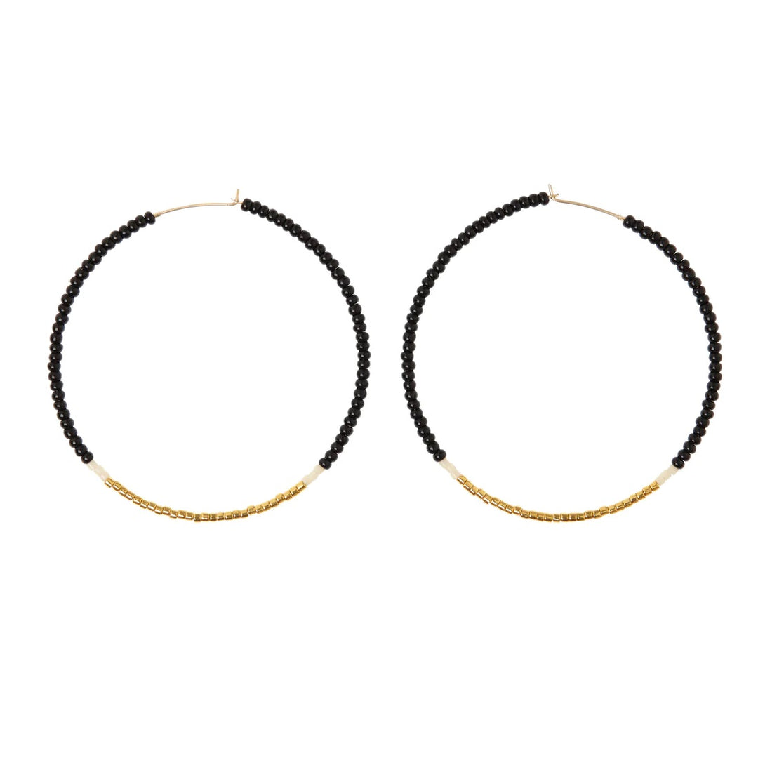 Large Hoop Earrings-Bl/Cr/Gold